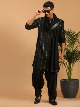 Vastramay - Mens Black Viscose Kurta and Patiala (Set of 3)