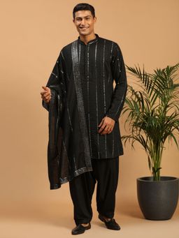 Vastramay - Mens Black Viscose Kurta and Patiala (Set of 3)