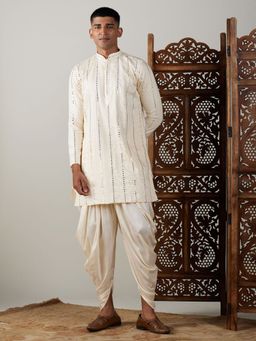 Vastramay - Mens Cream Viscose Kurta and Dhoti (Set of 2)