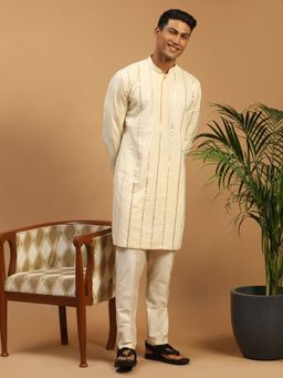 Vastramay - Mens Cream Viscose Kurta and Pyjama (Set of 2)