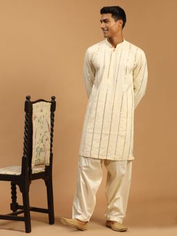Vastramay - Mens Cream Viscose Kurta and Patiala (Set of 2)