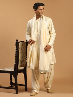 Vastramay - Mens Cream Viscose Kurta and Patiala with Dupatta (Set of 3)