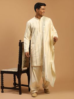 Vastramay - Mens Cream Viscose Kurta and Patiala (Set of 3)