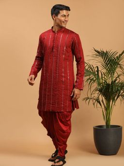Vastramay - Mens Maroon Viscose Kurta and Dhoti (Set of 2)