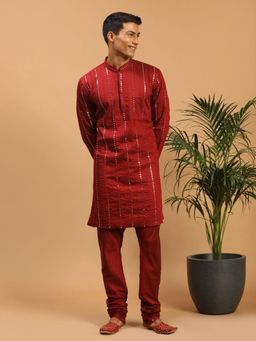 Vastramay - Mens Maroon Viscose Kurta and Pyjama (Set of 2)