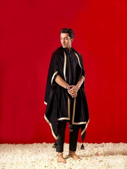 Vastramay - Mens Black Viscose Kurta Pyjama and Dupatta (Set of 3)