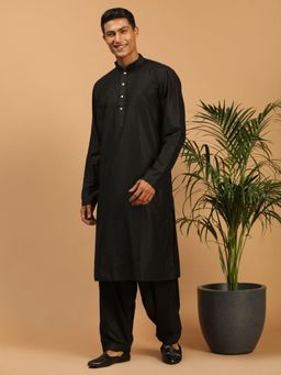 Vastramay - Mens Black Viscose Kurta and Patiala (Set of 2)
