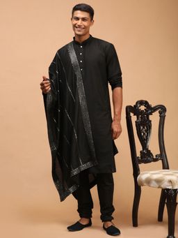 Vastramay - Mens Black Viscose Kurta Pyjama and Dupatta (Set of 3)
