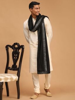 Vastramay - Mens Cream Viscose Kurta Pyjama and Dupatta (Set of 3)