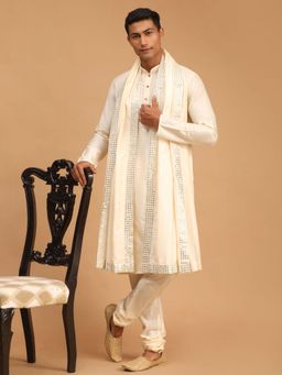 Vastramay - Mens Cream Viscose Kurta Pyjama and Dupatta (Set of 3)