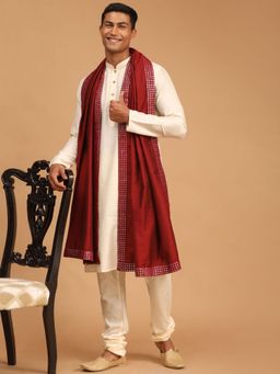 Vastramay - Mens Cream Viscose Kurta Pyjama and Dupatta (Set of 3)