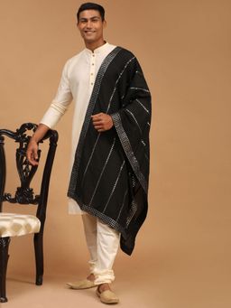 Vastramay - Mens Cream Viscose Kurta Pyjama and Dupatta (Set of 3)