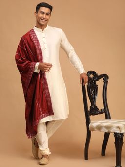 Vastramay - Mens Cream Viscose Kurta Pyjama and Dupatta (Set of 3)
