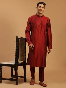 Vastramay - Mens Maroon Viscose Kurta and Pyjama (Set of 2)