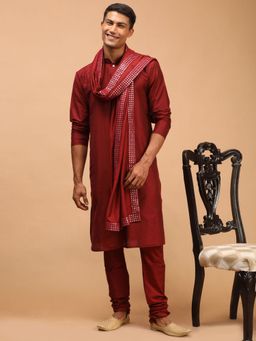Vastramay - Mens Maroon Viscose Kurta Pyjama and Dupatta (Set of 3)
