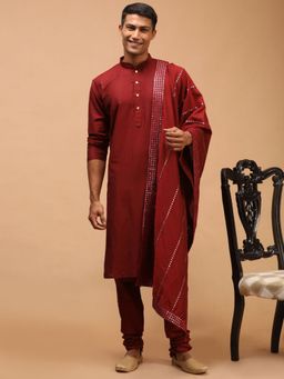 Vastramay - Mens Maroon Viscose Kurta Pyjama and Dupatta (Set of 3)