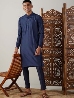 Vastramay - Mens Navy Blue Viscose Kurta and Pyjama (Set of 2)