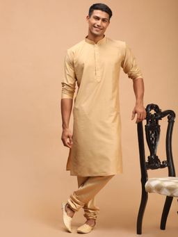 Vastramay - Mens Gold Viscose Kurta and Pyjama (Set of 2)