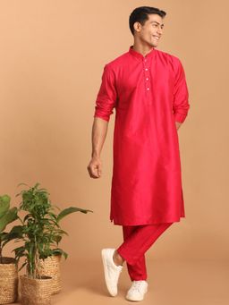 Vastramay - Mens Pink Viscose Kurta and Pyjama (Set of 2)