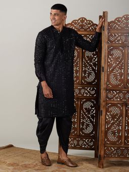 Vastramay - Mens Black Georgette Kurta and Dhoti (Set of 2)