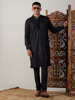 Vastramay - Mens Black Georgette Kurta and Pyjama (Set of 2)