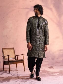 Vastramay - Mens Black Georgette Kurta and Patiala (Set of 2)
