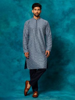 Vastramay - Mens Blue Rayon Cotton Kurta and Pyjama (Set of 2)