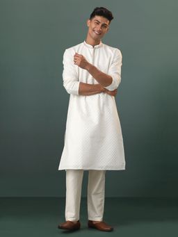 Vastramay - Mens White Cotton Kurta and Pyjama (Set of 2)