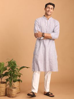 Vastramay - Mens Purple with White Cotton Kurta and Pyjama (Set of 2)