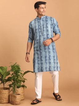 Vastramay - Mens Indigo Blue with White Cotton Kurta and Pyjama (Set of 2)