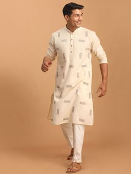 Vastramay - Mens Cream Cotton Kurta and Pyjama (Set of 2)
