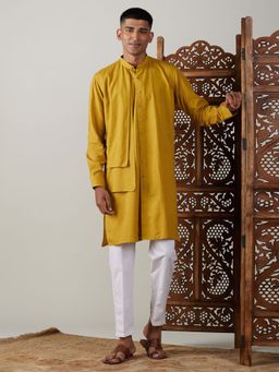 Vastramay - Mens Mustard with White Cotton Kurta and Pyjama (Set of 2)