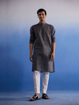 Vastramay - Mens Black with White Pure Cotton Kurta and Pyjama (Set of 2)