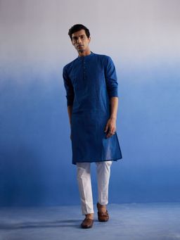 Vastramay - Mens Blue with White Pure Cotton Kurta and Pyjama (Set of 2)