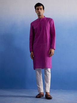 Vastramay - Mens Purple with White Pure Cotton Kurta and Pyjama (Set of 2)