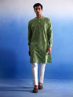 Vastramay - Mens Green Cotton Kurta and Pyjama (Set of 2)