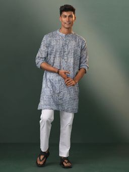 Vastramay - Mens Blue with White Cotton Kurta and Pyjama (Set of 2)