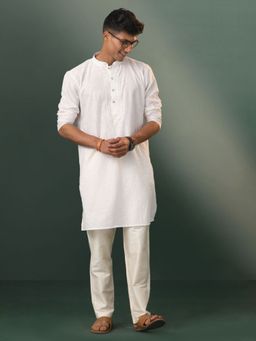 Vastramay - Mens White Cotton Kurta and Pyjama (Set of 2)