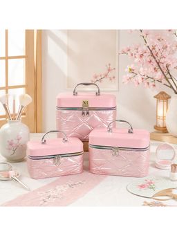 NFI Essentials - Printed Jewellery Bridal Makeup Vanity Boxes - Pink (Pack of 3) (S/M/L)