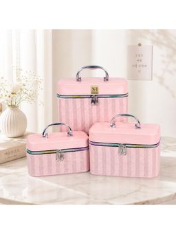 NFI Essentials - Printed Jewellery Bridal Makeup Vanity Boxes - Pink (Pack of 3) (S/M/L)