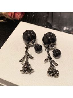ESTAILO FASHION - Black Shadowed Rosette Drops Earrings for Women