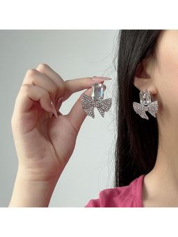 ESTAILO FASHION - White Stardust Bow Tie Drop Earrings for women