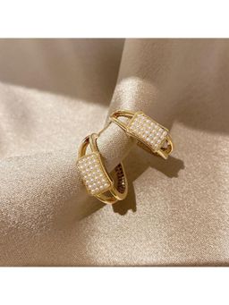 ESTAILO FASHION - White Dewdrop Golden Bands Earrings for Women