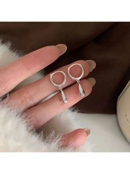 ESTAILO FASHION - Silver Luna Drop Hoop Earrings for women