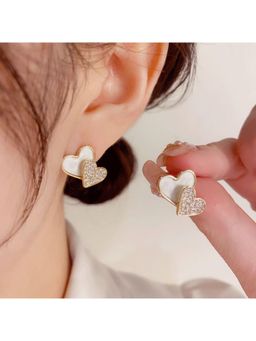 ESTAILO FASHION - White Everlasting Love Heart Studs Earrings for Women