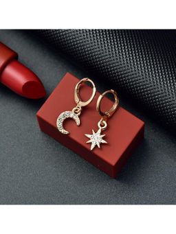 ESTAILO FASHION - White Regal Moon and Star Pave Hoops Earrings for Women
