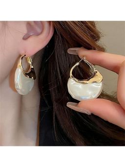 ESTAILO FASHION - Beige Melted Gold Moon Hoops Earrings for Women