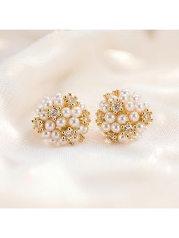 ESTAILO FASHION - White Pearl and Crystal Stud Earrings for women