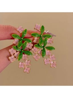 ESTAILO FASHION - Pink Rose Blush Foliage Drops Earrings for Women