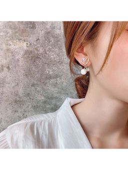 ESTAILO FASHION - White Pavac Heart and Pearl Cascades Earrings